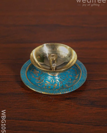 Brass Diya With Coloured Base - Wbg1056 Diyas