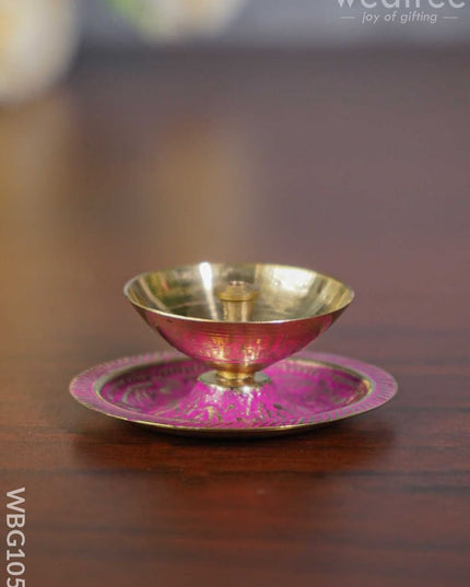 Brass Diya With Coloured Base - Wbg1056 Diyas