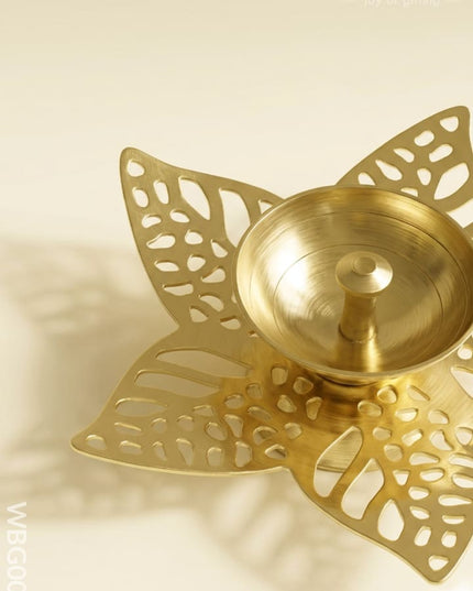 Brass Diya with Five Brass Leaves - WBG0045 - Brass Diya RG
