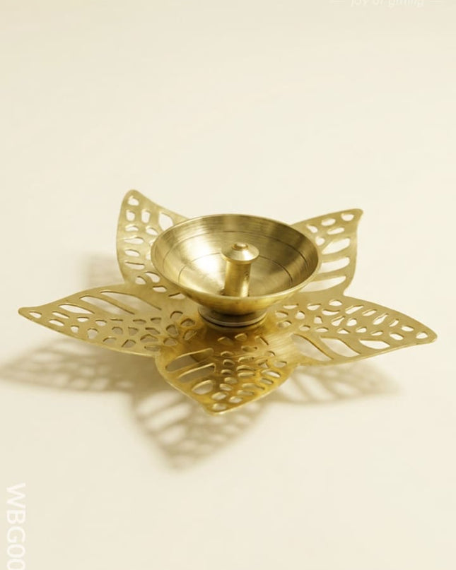 Brass Diya with Five Brass Leaves - WBG0045 - Brass Diya RG
