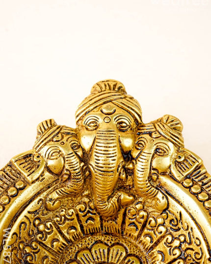 Brass Diya with Ganesha - 6 inch - WL5877 - Brass Diya