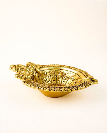 Brass Diya with Ganesha - 6 inch - WL5877 - Brass Diya