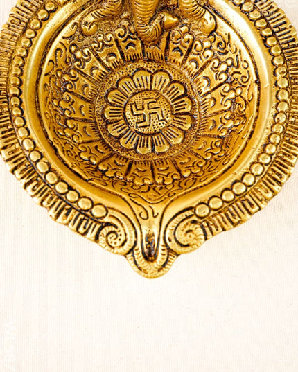 Brass Diya with Ganesha - 6 inch - WL5877 - Brass Diya