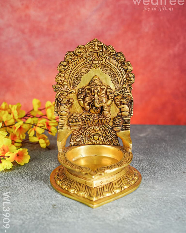Brass Diya On Podium - Wl3909 Ganesha