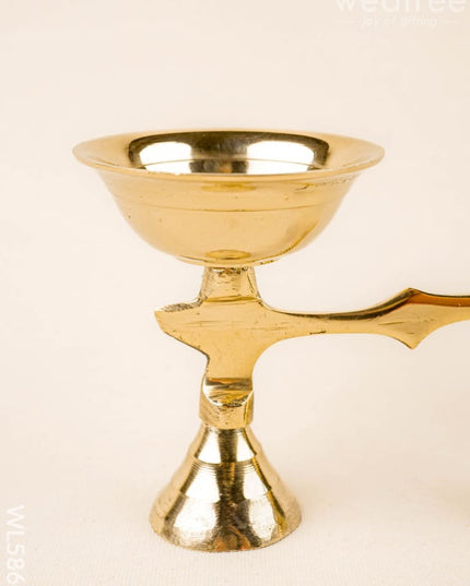 Brass Diya with Handle - 4 inch - WL5860 - Brass Diya