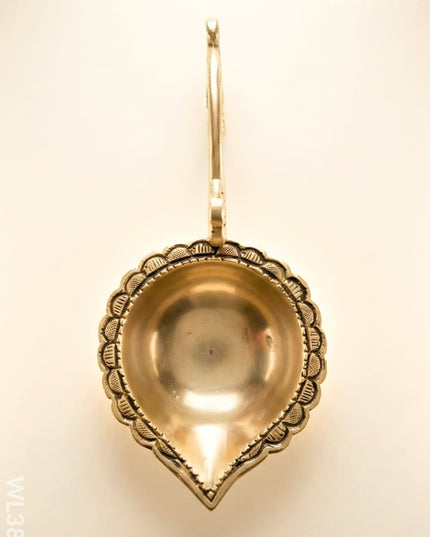 Brass Diya with Handle (Superfine Finish) - WL3853 - Brass Diya