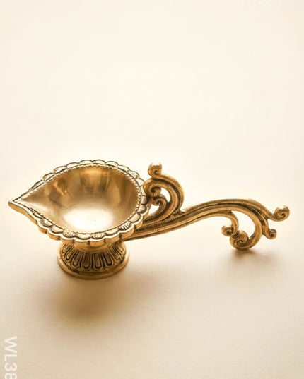 Brass Diya with Handle (Superfine Finish) - WL3853 - Brass Diya