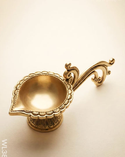 Brass Diya with Handle (Superfine Finish) - WL3853 - Brass Diya
