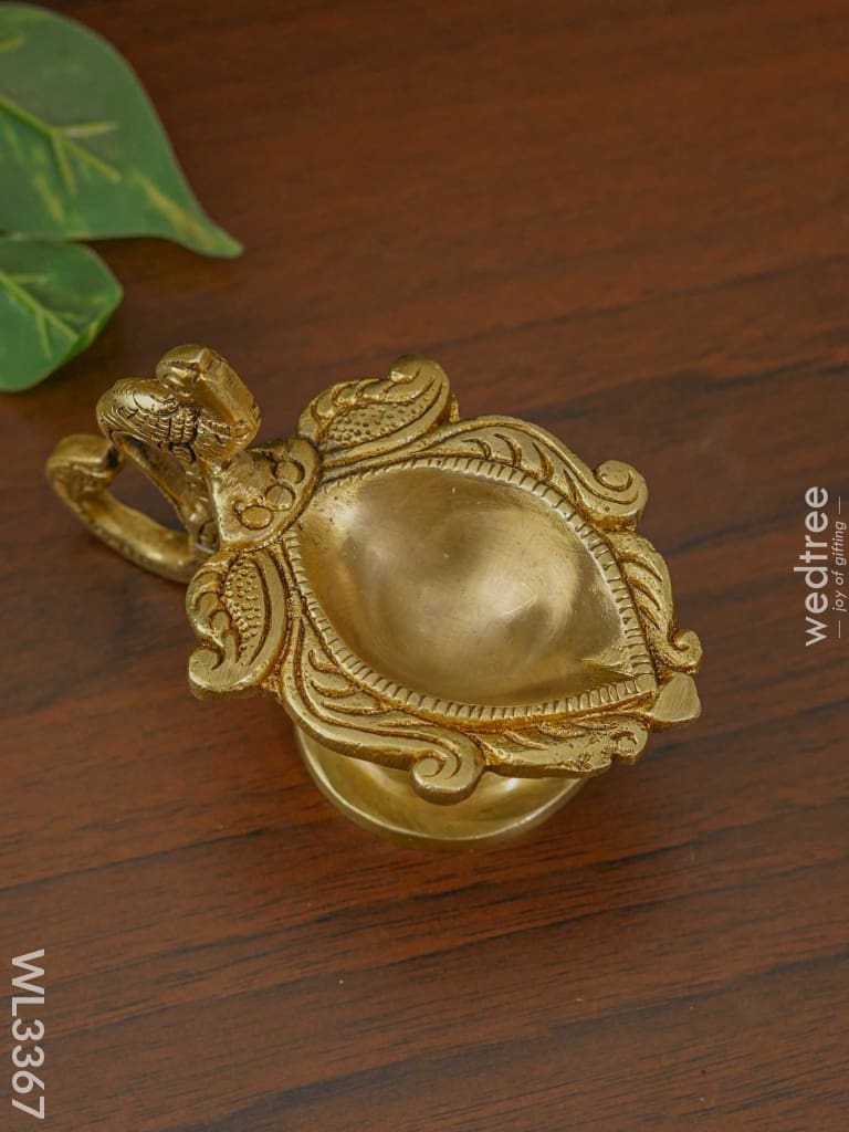 Brass Diya With Parrot Handle ( Brown Antique Finish ) - Wl3367