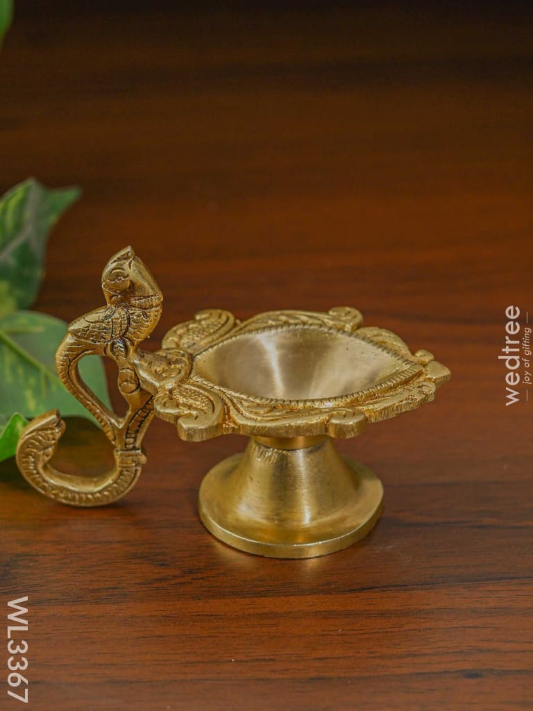 Brass Diya With Parrot Handle ( Brown Antique Finish ) - Wl3367