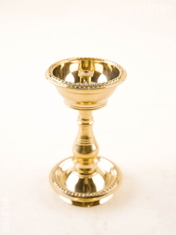 Brass Diya with Stand - 4 inch - WL5988 - Brass Diya