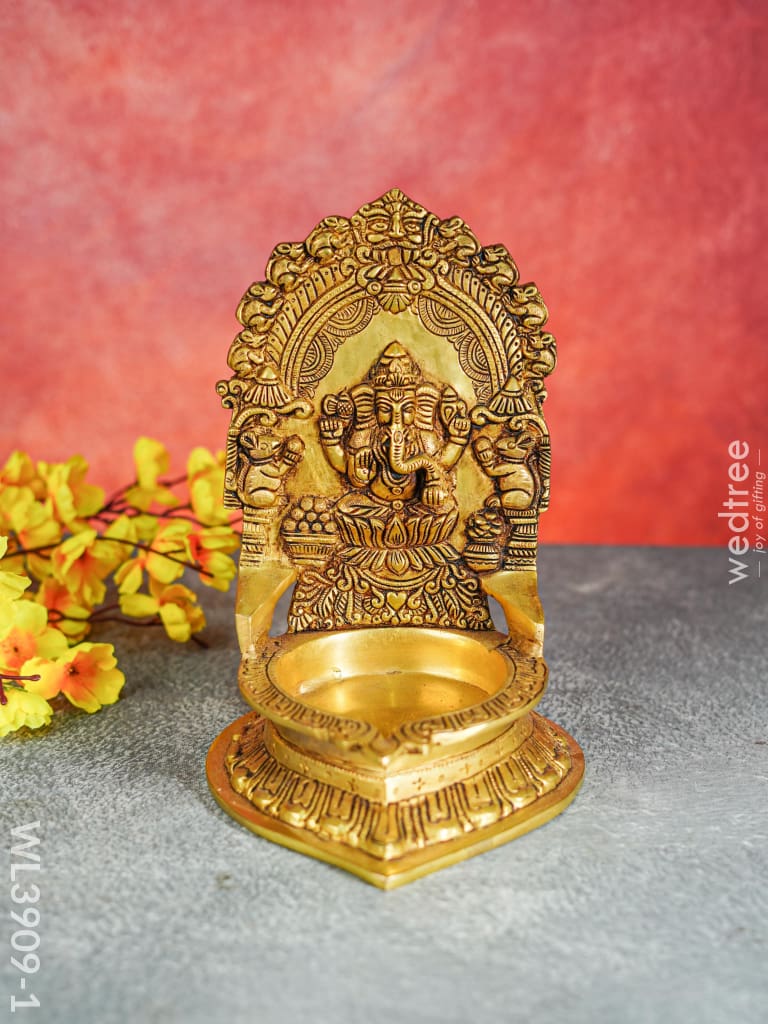 Brass Diya On Podium - Wl3909 Ganesha