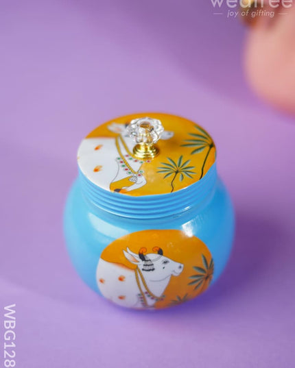 Brass Dry Fruit Jar With Pichwai Prints - Wbg1284 Box
