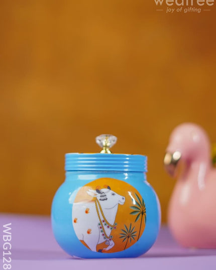 Brass Dry Fruit Jar With Pichwai Prints - Wbg1284 Box