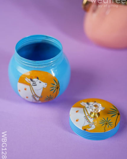 Brass Dry Fruit Jar With Pichwai Prints - Wbg1284 Box