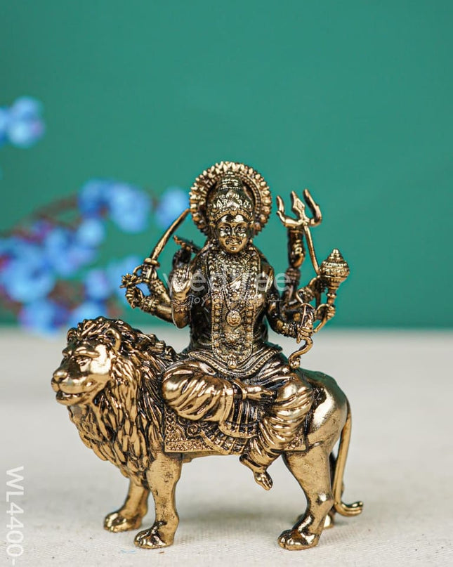 Brass Antique Durga Maa With Lion Idol - Wl4400 5 Inch Figurines