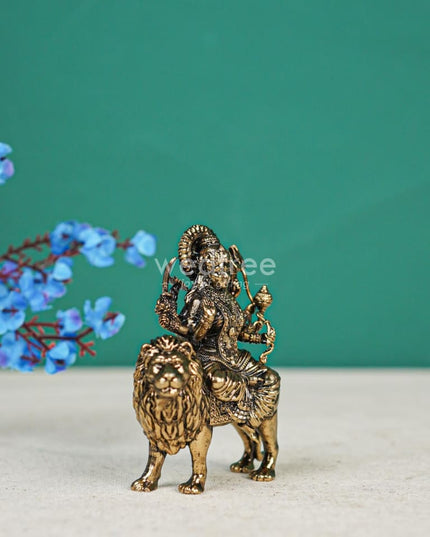 Brass Antique Durga Maa With Lion Idol - Wl4400 Figurines
