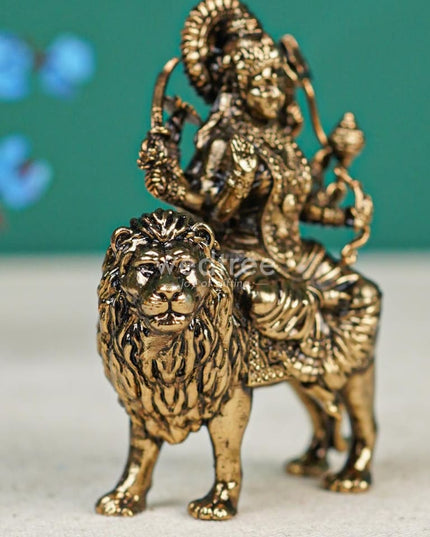 Brass Antique Durga Maa With Lion Idol - Wl4400 Figurines