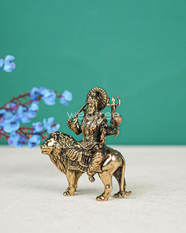 Brass Antique Durga Maa With Lion Idol - Wl4400 Figurines