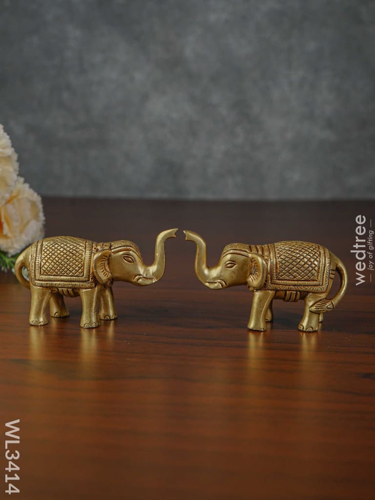 Brass Elephant - Set Of 2 Wl3414 Figurines