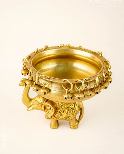 Brass Elephant Urli with Bells - 6 inch - WL5871 - Brass Urli