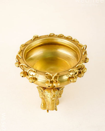 Brass Elephant Urli with Bells - 6 inch - WL5871 - Brass Urli