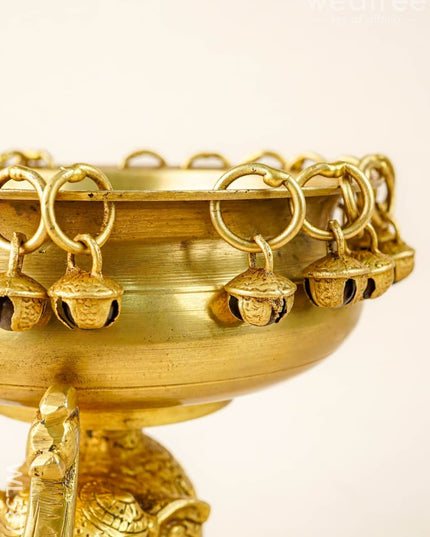 Brass Elephant Urli with Bells - 6 inch - WL5871 - Brass Urli