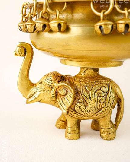 Brass Elephant Urli with Bells - 6 inch - WL5871 - Brass Urli
