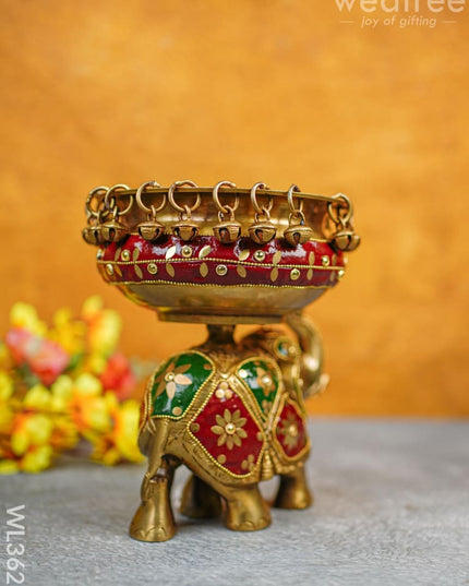 Brass Elephant Urli With Meenakari Finish - Wl3623