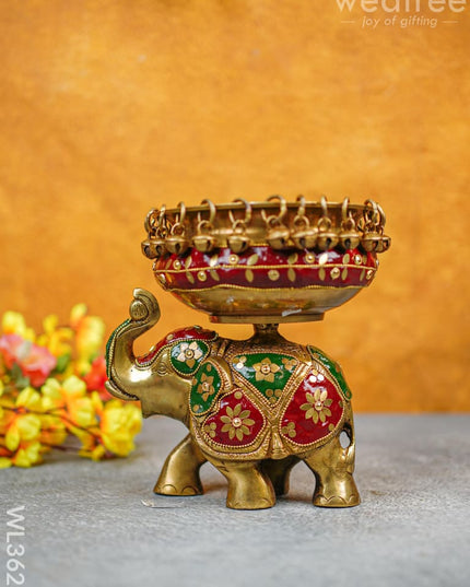 Brass Elephant Urli With Meenakari Finish - Wl3623