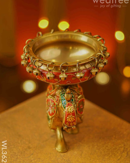 Brass Elephant Urli With Meenakari Finish - Wl3623