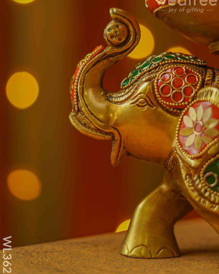 Brass Elephant Urli With Meenakari Finish - Wl3623
