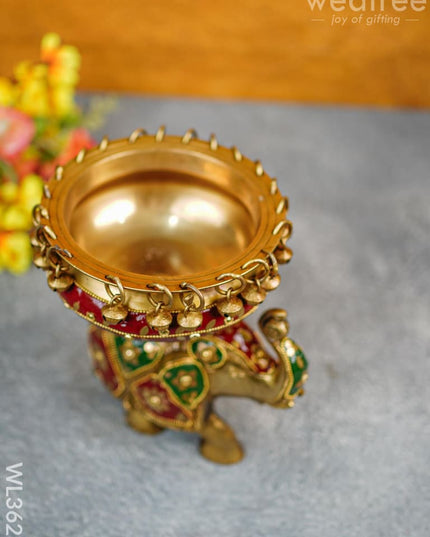 Brass Elephant Urli With Meenakari Finish - Wl3623