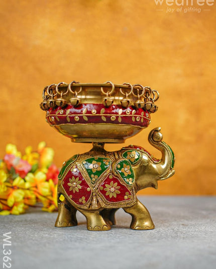 Brass Elephant Urli With Meenakari Finish - Wl3623