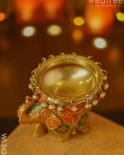 Brass Elephant Urli With Meenakari Finish - Wl3623
