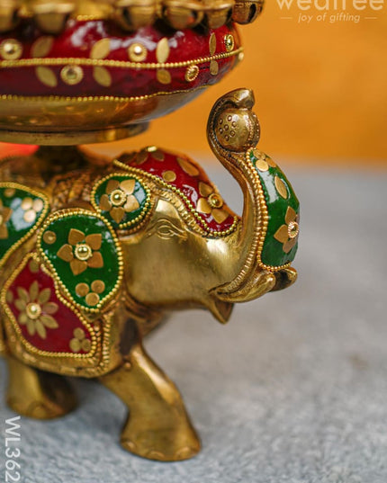 Brass Elephant Urli With Meenakari Finish - Wl3623