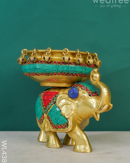 Brass Elephant Urli With Tile Work - Wl4382