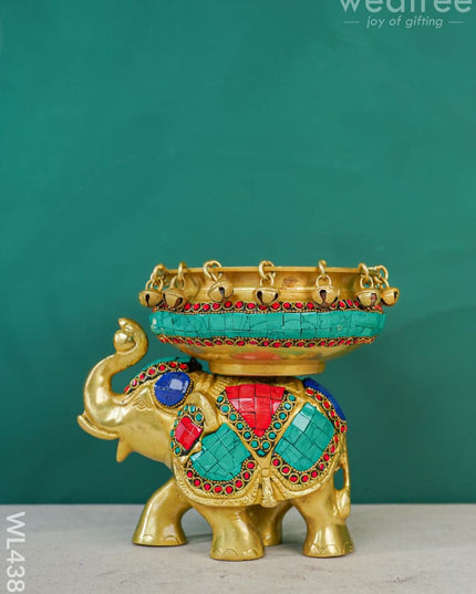 Brass Elephant Urli With Tile Work - Wl4382