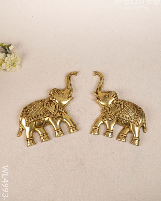 Brass Elephant Wall Hanging - Set of 2 - Gold- WL4993-2 Brass Wall Hanging