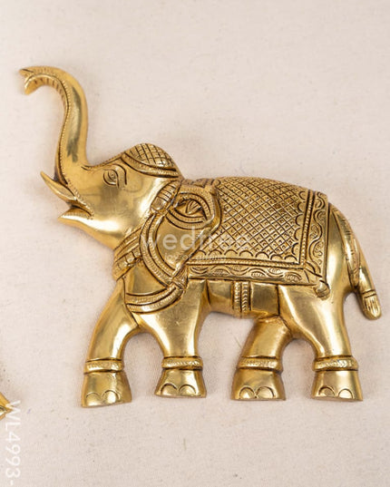 Brass Elephant Wall Hanging - Set of 2 - Gold- WL4993-2 Brass Wall Hanging
