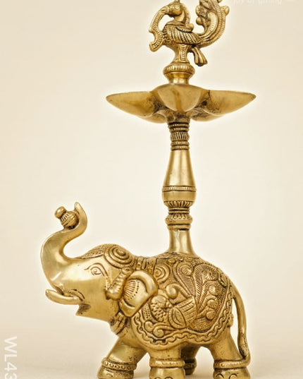 Brass Elephant With Annapakshi Diya - WL4320 - Brass Diya