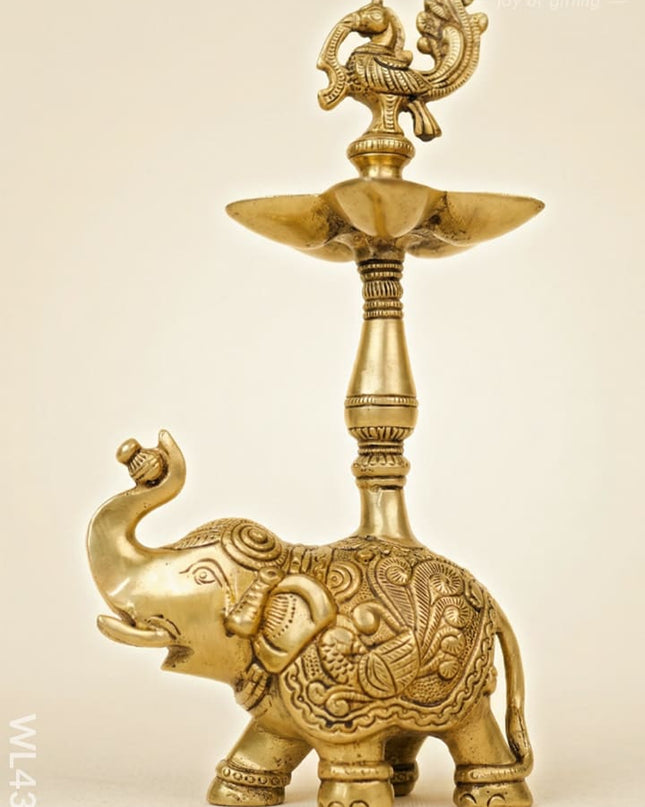 Brass Elephant With Annapakshi Diya - WL4320 - Brass Diya