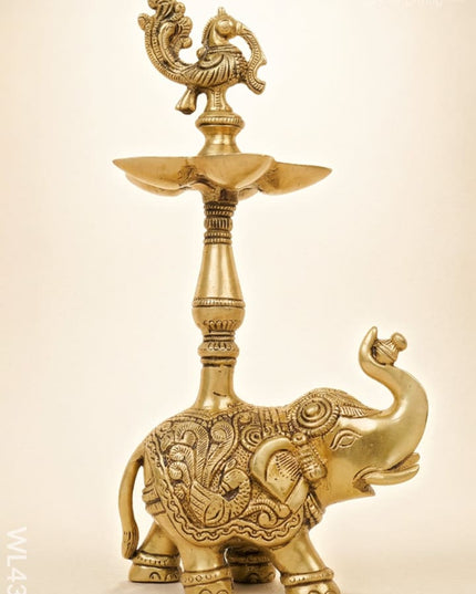 Brass Elephant With Annapakshi Diya - WL4320 - Brass Diya
