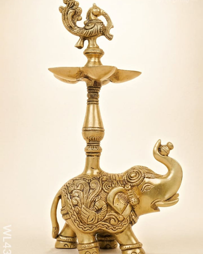 Brass Elephant With Annapakshi Diya - WL4320 - Brass Diya