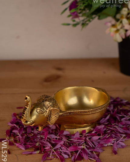 Brass Elephant with Diya - 4 inch - WL5297 - Brass Diya