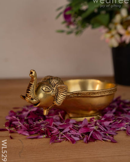 Brass Elephant with Diya - 4 inch - WL5297 - Brass Diya