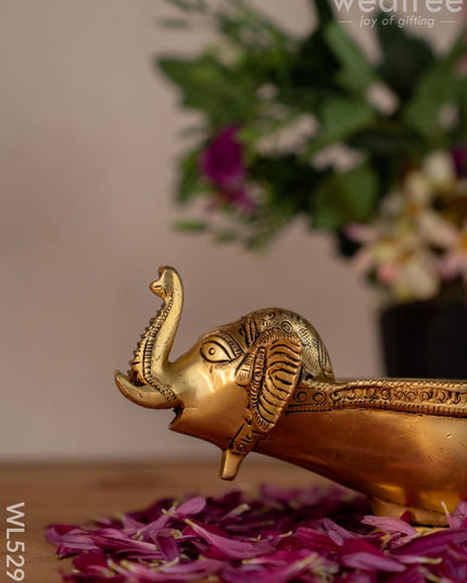 Brass Elephant with Diya - 4 inch - WL5297 - Brass Diya