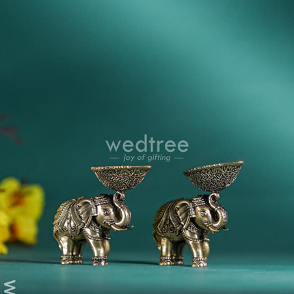 Brass Elephant with Diya - WL4914 Brass Diya