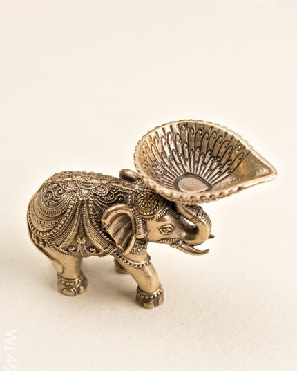 Brass Elephant with Diya - Set of 2 - WL4914 - Brass Diya