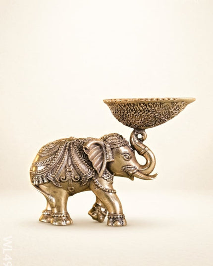 Brass Elephant with Diya - Set of 2 - WL4914 - Brass Diya